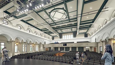 illustration of an artist's rendering of the interior of the Palladium renovation 