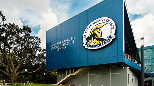 A photo of the Joseph H. Lang, Sr. Student Success Center on the SPC St. Petersburg/Gibbs campus