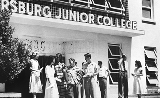 Historical 1950's photo of students in front of St. Petersburg Junior College