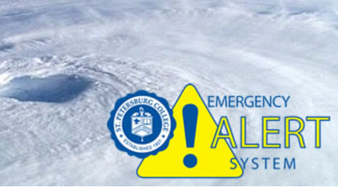 satellite photo of a hurricane with the SPC seal and the words Emergency Alert System