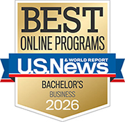 gold badge with the words Best Online prorgams US News and World Report Bachelor's business