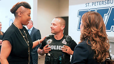 Dr. Latresha Moore, Director of the Human Services Program at SPC; Jonathan Vazquez, President of the Sun Coast Police Benevolent Association and St. Petersburg Police Officer; and Sasha Lohn, General Counsel and Executive Director of the Sun Coast Police Benevolent Association