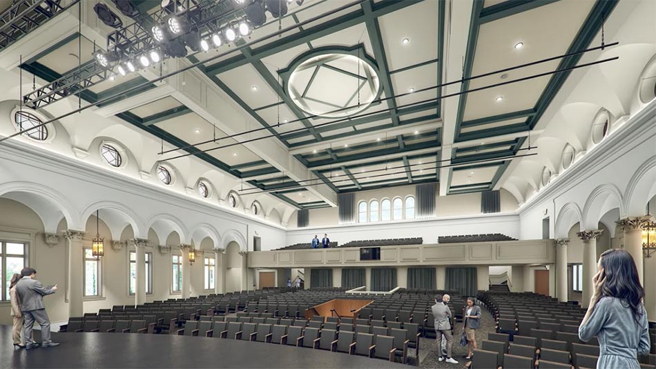 illustration of an artist's rendering of the interior of the Palladium renovation 
